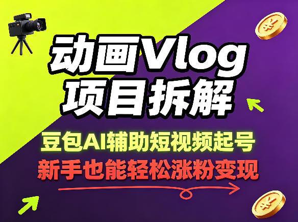 动画Vlog项目拆解，豆包AI辅助短视频起号，新手也能轻松涨粉，43条作品涨粉8.3W-伏羲SAAS