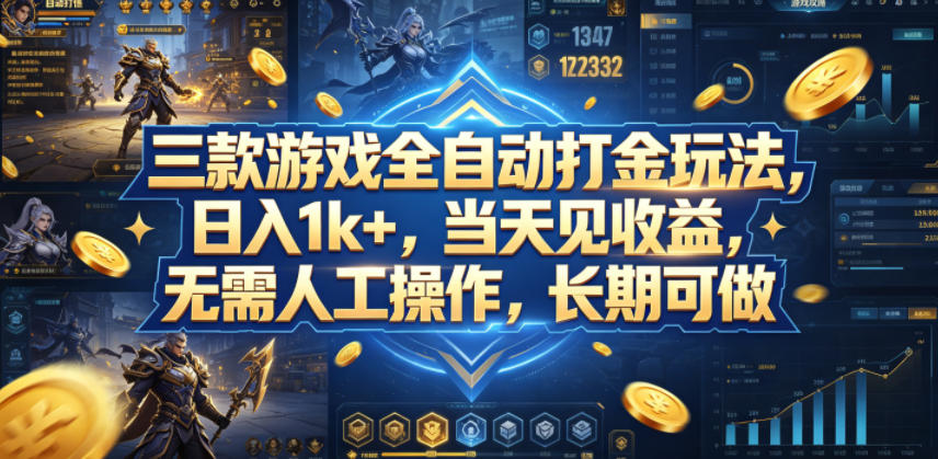 三款游戏全自动打金玩法，日入1k+，当天见收益，无需人工操作，长期可做【揭秘】-伏羲SAAS