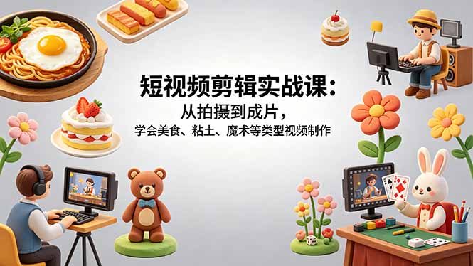 短视频剪辑实战课：从拍摄到成片，学会美食、粘土、魔术等类型视频制作-伏羲SAAS