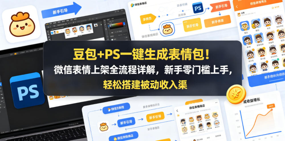 豆包+PS一键生成表情包！微信表情上架全流程详解，新手零门槛上手，轻松搭建被动收入渠道-伏羲SAAS
