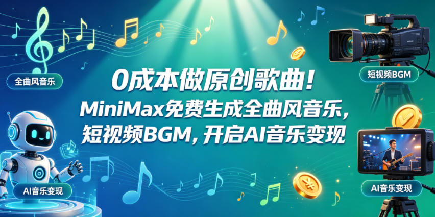 0成本做原创歌曲！MiniMax免费生成全曲风音乐，短视频BGM，开启AI音乐变现-伏羲SAAS