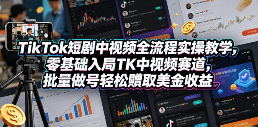TikTok短剧中视频全流程实操教学，零基础入局TK中视频赛道，批量做号轻松賺取美金收益-伏羲SAAS