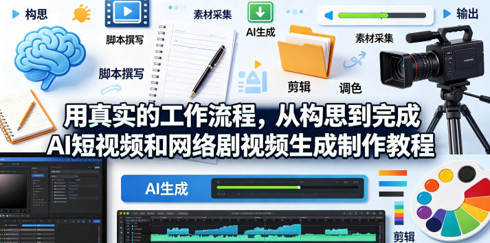 用真实的工作流程，从构思到完成AI短视频和网络剧视频生成制作教程-中英字幕-伏羲SAAS