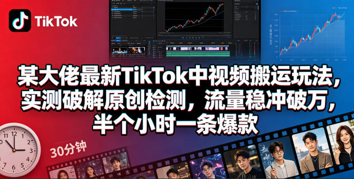 某大佬最新TikTok中视频搬运玩法，实测破解原创检测，流量稳冲破万，半个小时一条爆款-伏羲SAAS