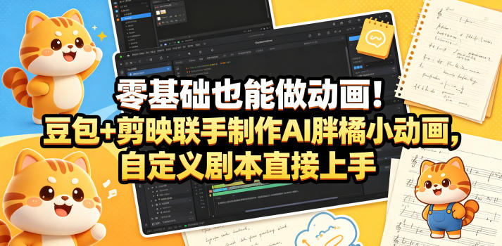 零基础也能做动画！豆包+剪映联手制作AI胖橘小动画，自定义剧本直接上手-伏羲SAAS