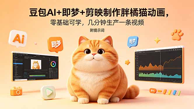 豆包AI+即梦+剪映制作胖橘猫动画，零基础可学，几分钟生产一条视频，附提示词-伏羲SAAS