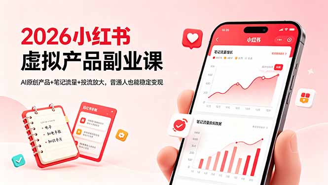 2026小红书虚拟产品副业课，AI原创产品+笔记流量+投流放大，普通人也能稳定变现-伏羲SAAS