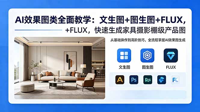 AI效果图类全面教学：文生图+图生图+FLUX，快速生成家具摄影棚级产品图-伏羲SAAS