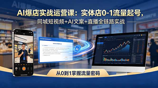 AI爆店实战运营课:实体店0-1流量起号,同城短视频+AI文案+直播全链路实战-伏羲SAAS
