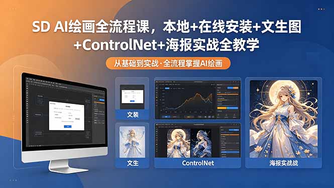 SD AI绘画全流程课，本地+在线安装+文生图+ControlNet+海报实战全教学-伏羲SAAS