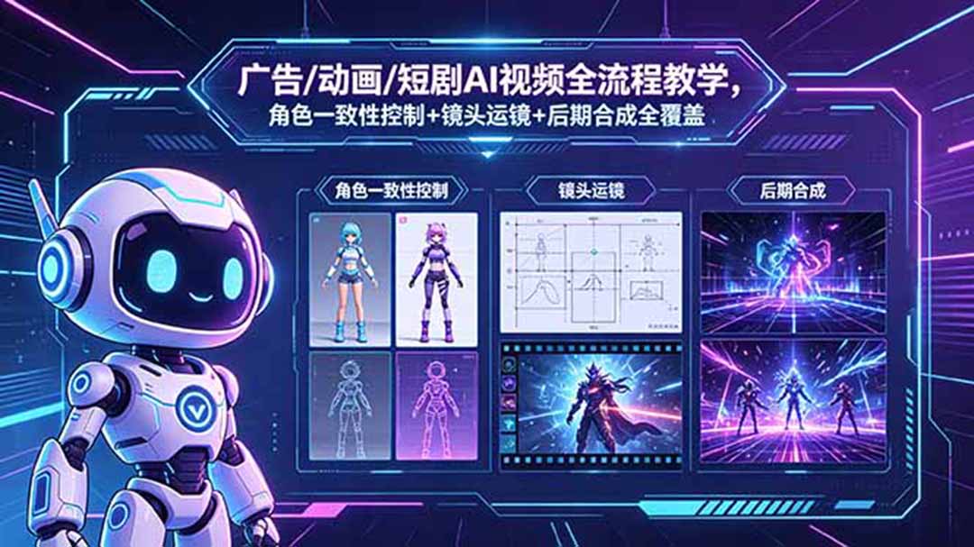 广告/动画/短剧AI视频全流程教学，角色一致性控制+镜头运镜+后期合成全覆盖-伏羲SAAS