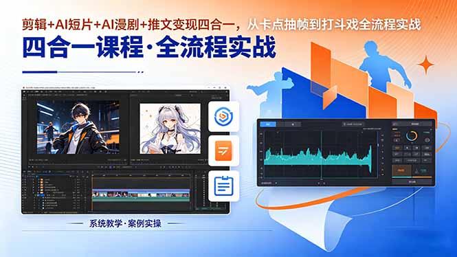 剪辑+AI短片+AI漫剧+推文变现四合一，从卡点抽帧到打斗戏全流程实战-伏羲SAAS