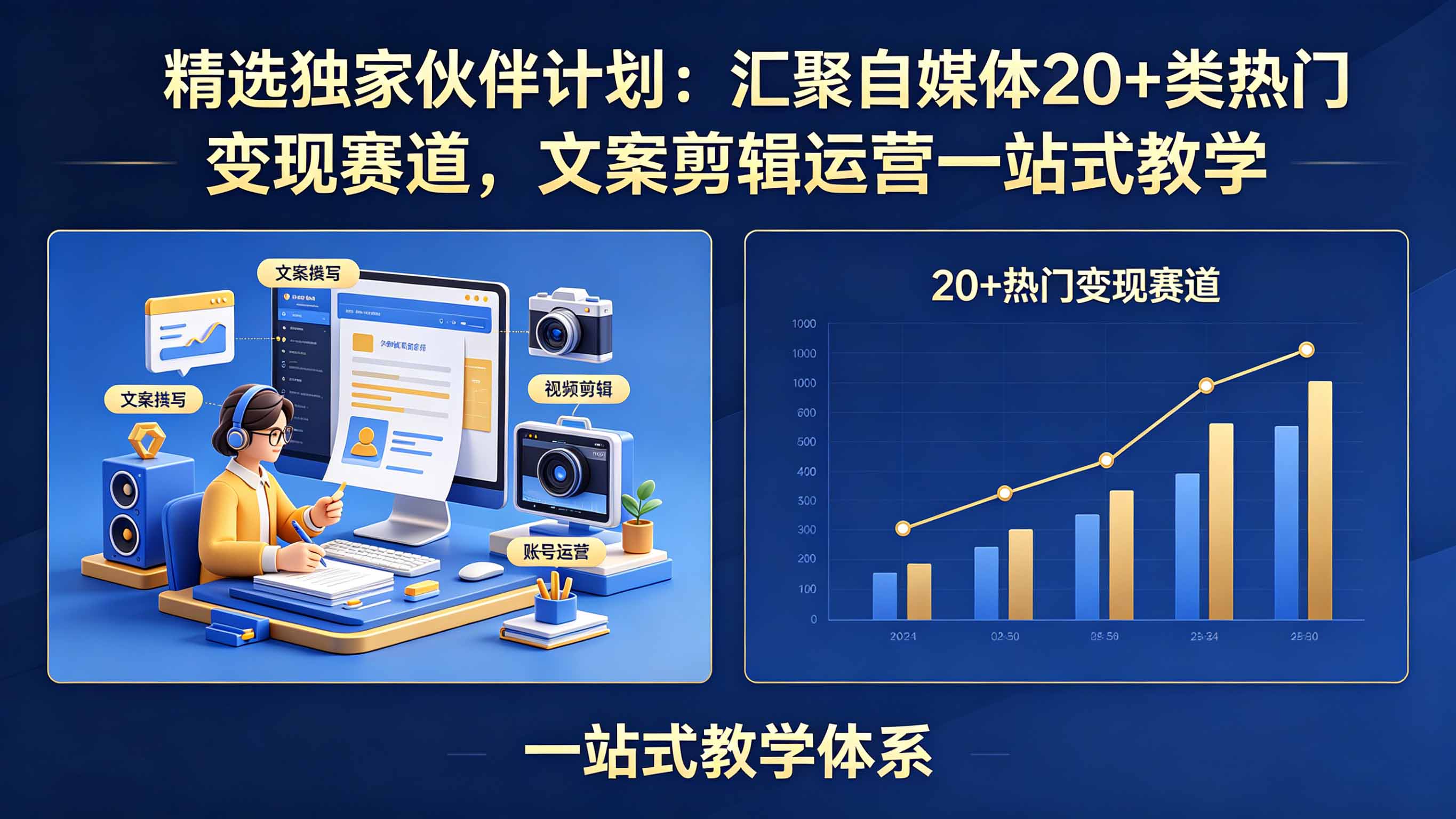 精选独家伙伴计划:汇聚自媒体20+类热门变现赛道,文案剪辑运营一站式教学-伏羲SAAS