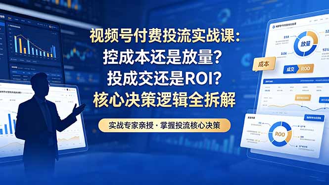视频号付费投流实战课-5月：控成本还是放量？投成交还是ROI？核心决策逻辑全拆解-伏羲SAAS