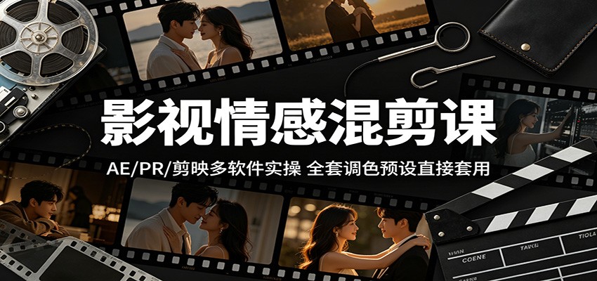 影视情感混剪课：AE/PR/剪映多软件实操，全套调色预设直接套用-伏羲SAAS