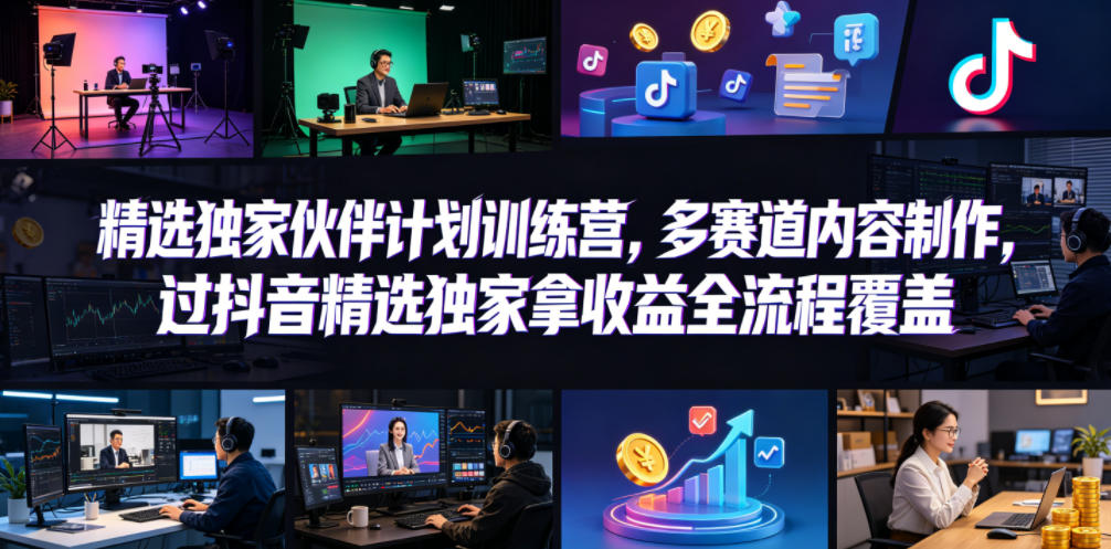 小豁食堂精选独家伙伴计划训练营,多赛道内容制作,过抖音精选独家拿收益全流程覆盖-伏羲SAAS