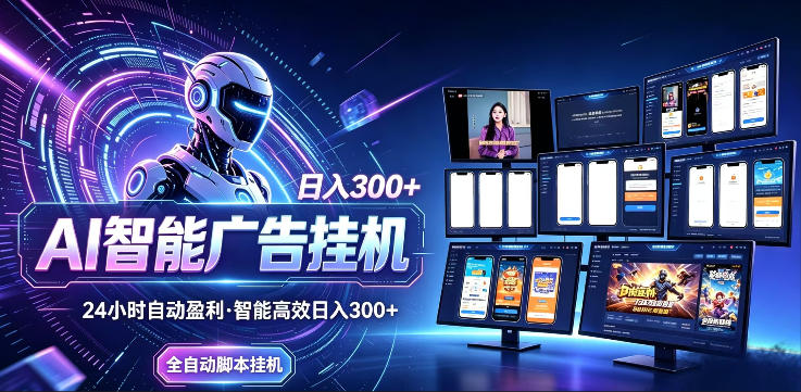 AI智能广告挂G项目,无需人工,单机稳定日入200+,可矩阵放大,24小时不间断刷广告賺收益【揭秘】-伏羲SAAS