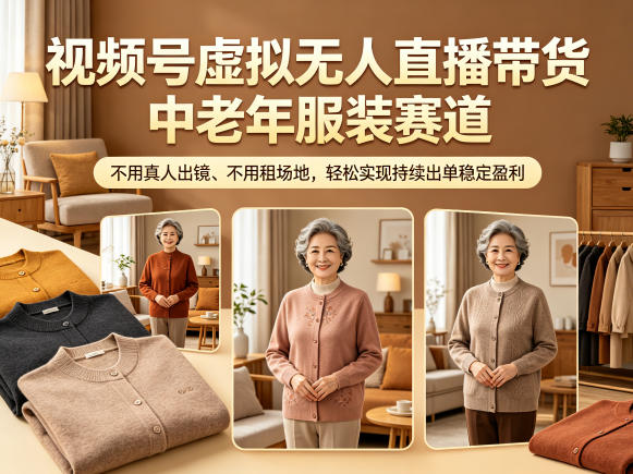 视频号虚拟无人直播带货中老年服装赛道,不用真人出镜、不用租场地,轻松实现持续出单稳定盈利-伏羲SAAS