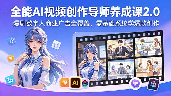 全能AI视频创作导师养成课2.0,漫剧数字人商业广告全覆盖,零基础系统学爆款创作-伏羲SAAS