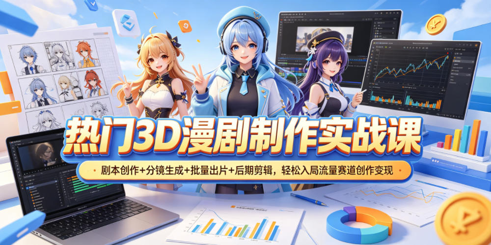 热门3D漫剧制作实战课，剧本创作+分镜生成+批量出片+后期剪辑，轻松入局流量赛道创作变现-伏羲SAAS