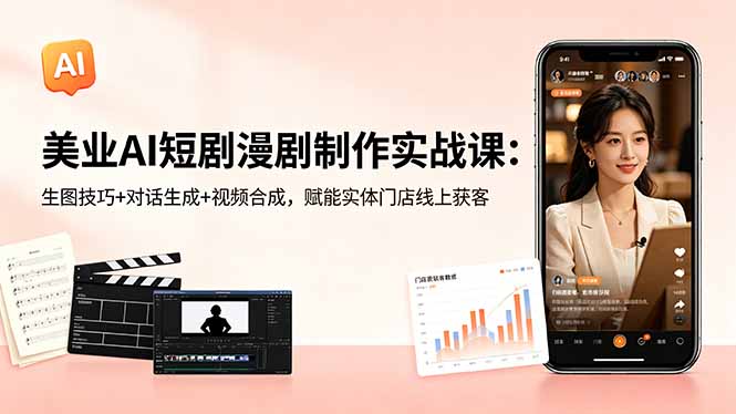 美业AI短剧漫剧制作实战课:生图技巧+对话生成+视频合成,赋能实体门店线上获客-伏羲SAAS
