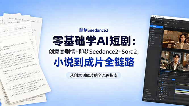零基础学AI短剧:创意变剧情+即梦Seedance2+Sora2,小说到成片全链路-伏羲SAAS