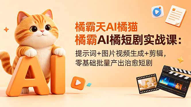 橘霸天AI橘猫短剧实战课：提示词+图片视频生成+剪辑，零基础批量产出治愈短剧-伏羲SAAS