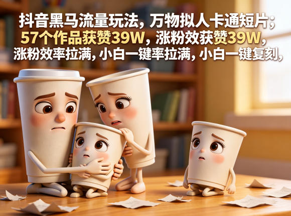 抖音黑马流量玩法,万物拟人卡通短片,57个作品获赞39W,涨粉效率拉满,小白一键复刻,保姆级拆解-伏羲SAAS