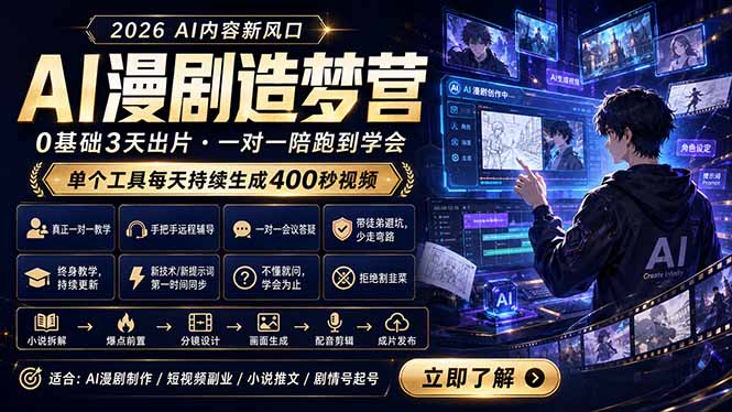 AI漫剧造梦营：0基础3天出片，单个工具每天持续生成400秒视频-伏羲SAAS