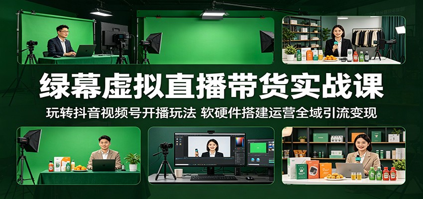 绿幕虚拟直播带货实战课：玩转抖音视频号开播玩法，软硬件搭建运营全域引流变现-伏羲SAAS