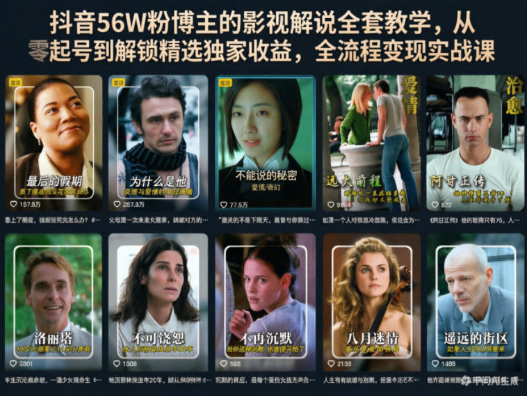 抖音56W粉博主的影视解说全套教学，从零起号到解锁精选独家收益，全流程变现实战课-伏羲SAAS