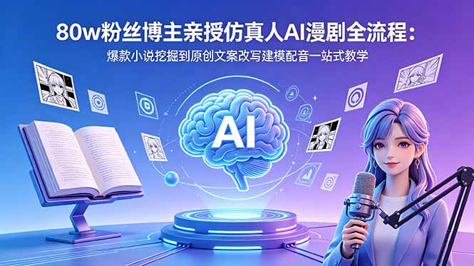 80w粉丝博主亲授仿真人AI漫剧全流程：爆款小说挖掘到原创文案改写建模配音一站式教学-伏羲SAAS