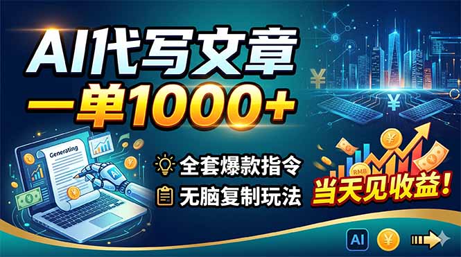 AI代写文章，一单1000+，全套爆款指令+无脑复制玩法，当天见收益！-伏羲SAAS