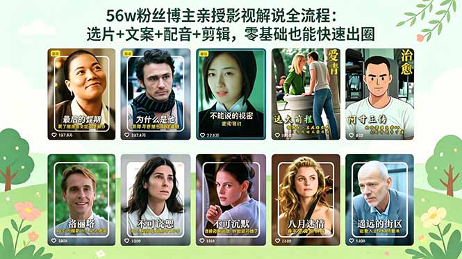 56万粉丝博主亲授影视解说全流程:选片+文案+配音+剪辑,零基础也能快速出圈-伏羲SAAS