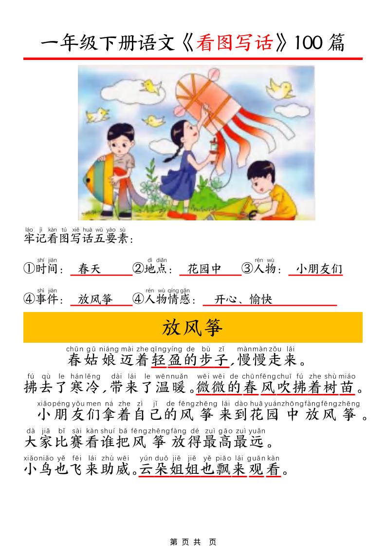 一年级下语文看图写话五要素训练-伏羲SAAS