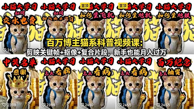 百万博主猫系科普视频课:剪映关键帧+抠像+复合片段,新手也能月入过万-伏羲SAAS