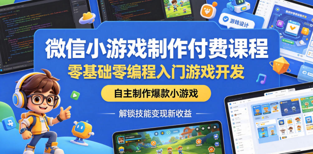 微信小游戏制作付费课程，零基础零编程入门游戏开发，自主制作爆款小游戏，解锁技能变现新收益-伏羲SAAS