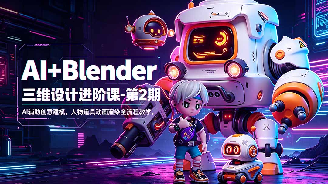 AI+Blender三维设计进阶课-第2期：AI辅助创意建模，人物道具动画渲染全流程教学-伏羲SAAS