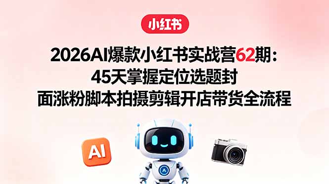 2026AI爆款小红书实战营62期：45天掌握定位选题封面涨粉脚本拍摄剪辑开店带货全流程-伏羲SAAS