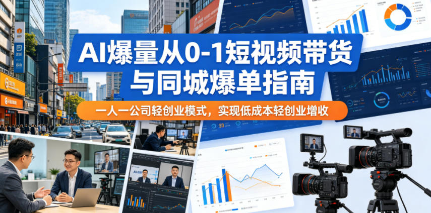 AI爆量从0-1短视频带货与同城爆单指南,一人一公司轻创业模式,实现低成本轻创业增收-伏羲SAAS