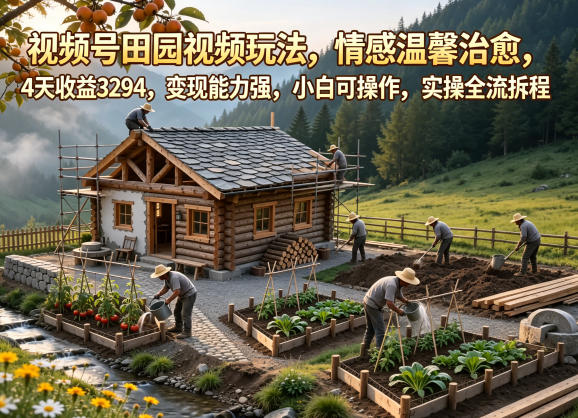 视频号田园视频玩法,情感温馨治愈,4天收益3294,变现能力强,小白可操作,实操全流程拆解-伏羲SAAS