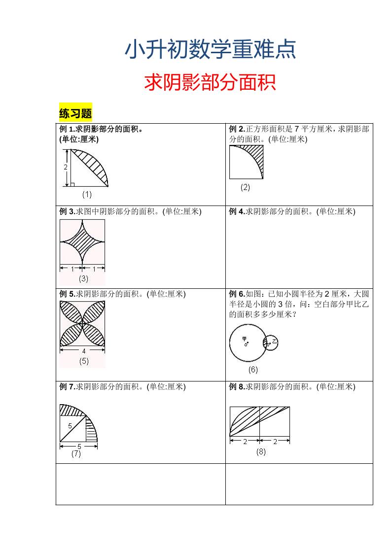 六年级下数学小升初重难点求阴影部分面积-伏羲SAAS