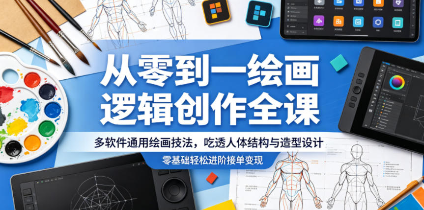 从零到一绘画逻辑创作全课，多软件通用绘画技法，吃透人体结构与造型设计，零基础轻松进阶接单变现-伏羲SAAS