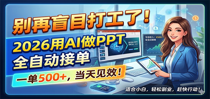 别再盲目打工了！2026用AI做PPT全自动接单，一单5张+，当天见效！-伏羲SAAS