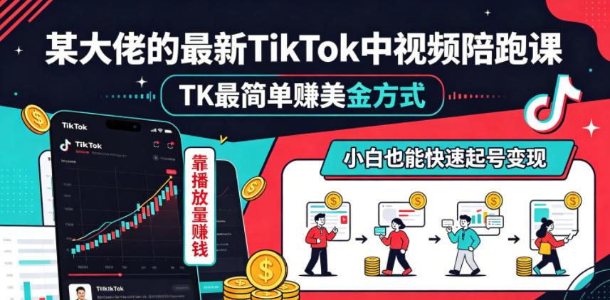 某大佬的最新TikTok中视频陪跑课,TK最简单賺美金方式,靠播放量賺钱,小白也能快速起号变现-伏羲SAAS