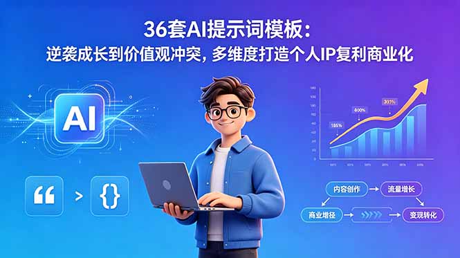 36套AI提示词模板：逆袭成长到价值观冲突，多维度打造个人IP复利商业化-伏羲SAAS