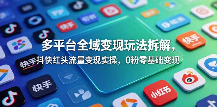 多平台全域变现玩法拆解，抖快红头流量变现实操，0粉零基础变现-伏羲SAAS