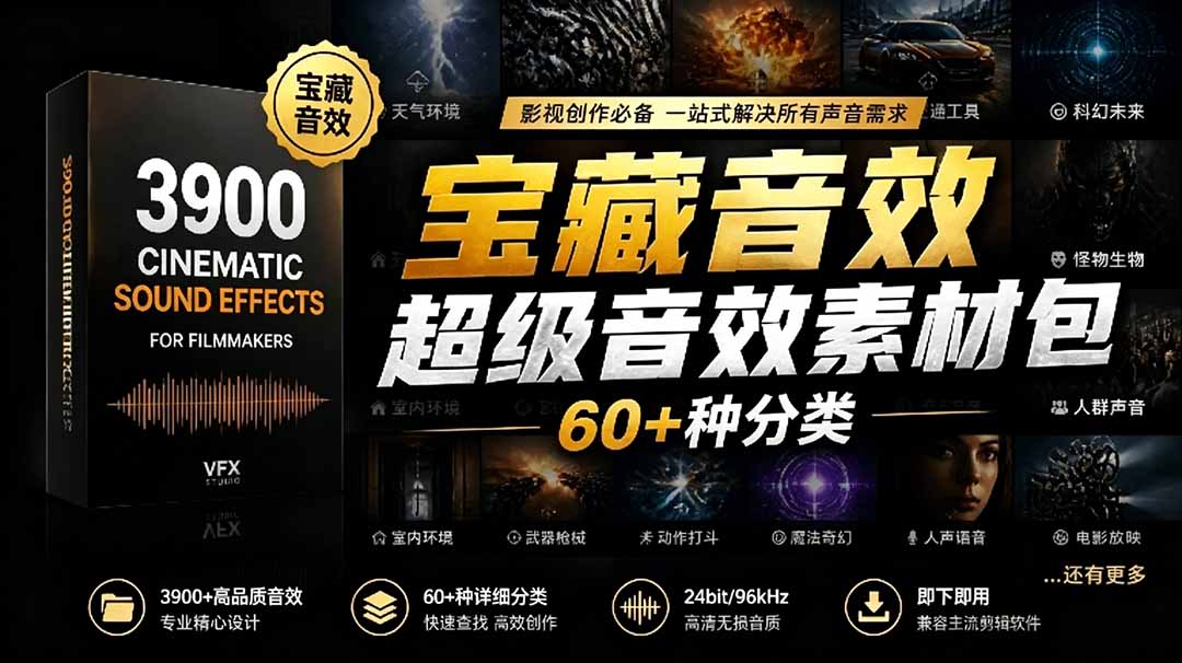 宝藏音效合集包！60+多种音效分类，共计3900个，分类清晰，全中文分类，高品质剪辑音效素材包-伏羲SAAS