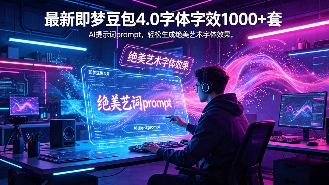 最新即梦豆包4.0字体字效1000+套，AI提示词prompt，轻松生成绝美艺术字体效果-伏羲SAAS