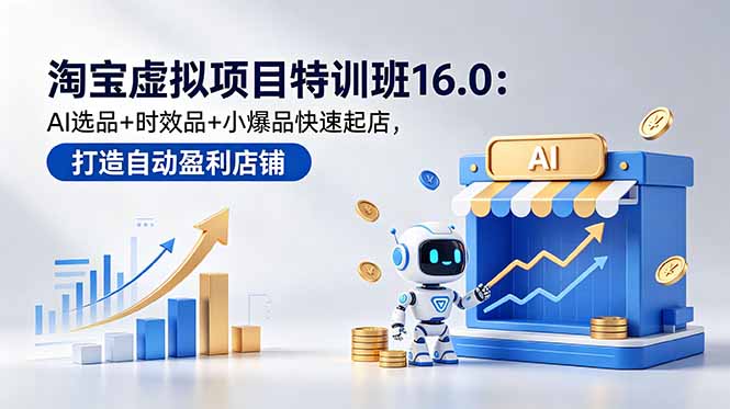 淘宝虚拟项目特训班16.0：AI选品+时效品+小爆品快速起店，打造自动盈利店铺-伏羲SAAS
